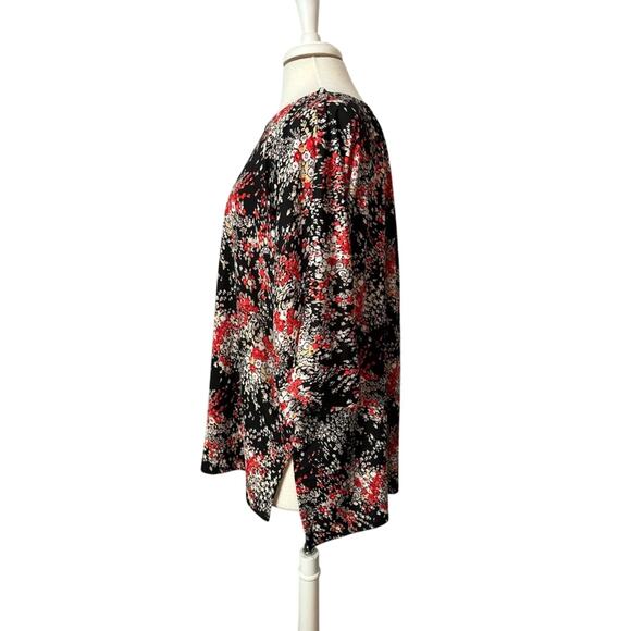 Women's Blouse 2X Red Black Floral Lightweight Flowy BOHO Cottagecore Business - Picture 6 of 6